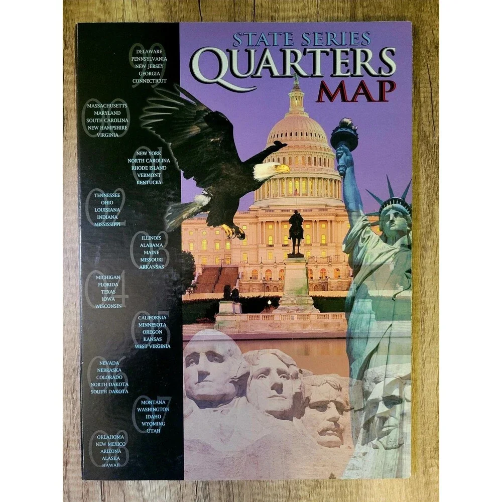 H.E. Harris & Co. State Series Quarters Collectors Map + Partial Set (13 of 50)